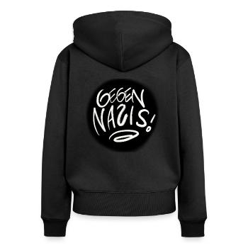 GEGEN NAZIS! - Frauen Premium Bio Zip Hoodie - Schwarz - Hinten - Julia (174cm)