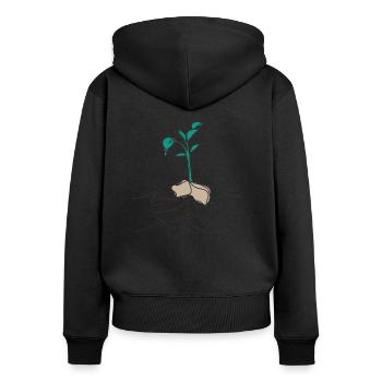 One Line Leaf black - Frauen Premium Bio Zip Hoodie - Schwarz - Hinten - Julia (174cm)