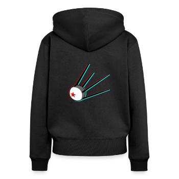Sputnik - Frauen Premium Bio Zip Hoodie - Schwarz - Hinten - Julia (174cm)
