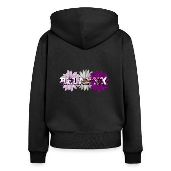 Relaxxx Blumen Motiv - Frauen Premium Bio Zip Hoodie - Schwarz - Hinten - Julia (174cm)