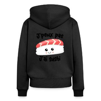 T shirt Sushi Je peux pas J'ai Sushi humour cadeau - Sweat à capuche zippé Premium bio Femme - noir - Dos - Julia (174cm)