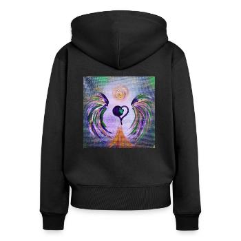 Herzengel Trau Dich - Frauen Premium Bio Zip Hoodie - Schwarz - Hinten - Julia (174cm)