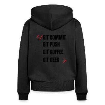 git commit git push git kaffee git geek developpeu - Frauen Premium Bio Zip Hoodie - Schwarz - Hinten - Julia (174cm)