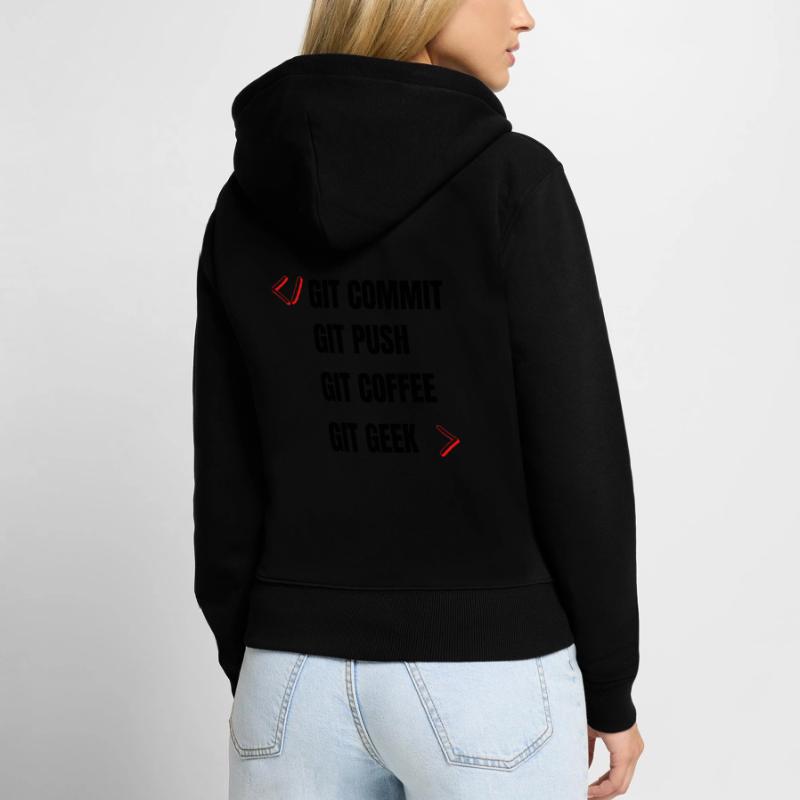 git commit git push git coffee git geek développeu Sweat à capuche zippé Premium bio Femme