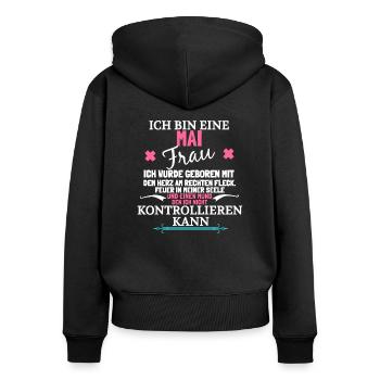 Ich bin eine Mai Frau - Frauen Premium Bio Zip Hoodie - Schwarz - Hinten - Julia (174cm)