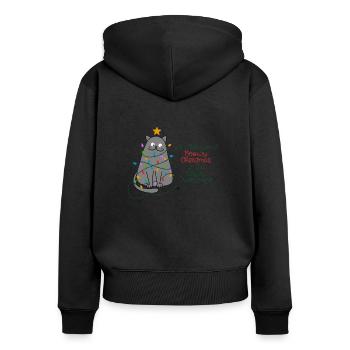 Wir wünschen Ihnen ein frohes Weihnachtsfest und ein fröhliches Schnurren - Frauen Premium Bio Zip Hoodie - Schwarz - Hinten - Julia (174cm)
