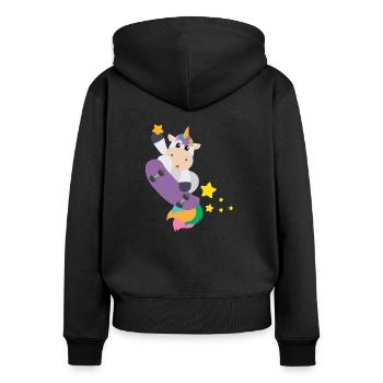 Licorne Skateboard magique Étoiles Cadeau pour enfants - Sweat à capuche zippé Premium bio Femme - noir - Dos - Julia (174cm)