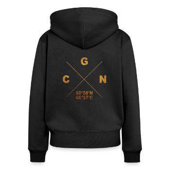CGN domicile ville coordonnées cadeau cathédrale ville - Sweat à capuche zippé Premium bio Femme - noir - Dos - Julia (174cm)
