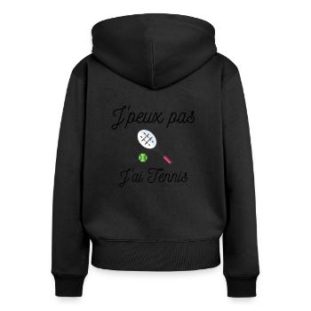 T Shirt je peux pas j'ai tennis - Sweat à capuche zippé Premium bio Femme - noir - Dos - Julia (174cm)