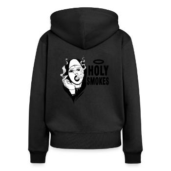 Une religieuse de l'église fume des fumeurs Holy Smokes - Sweat à capuche zippé Premium bio Femme - noir - Dos - Julia (174cm)