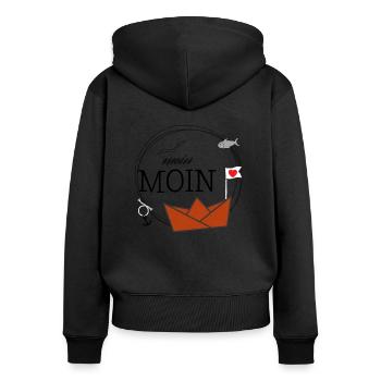 Moin Moin - Frauen Premium Bio Zip Hoodie - Schwarz - Hinten - Julia (174cm)