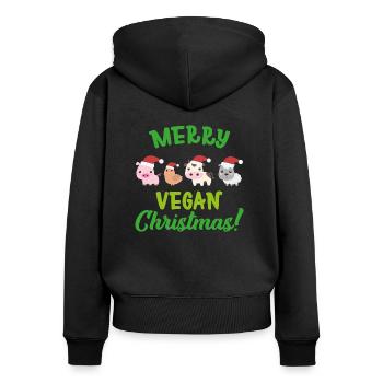 Merry vegan christmas Party Geschenk Veganer - Frauen Premium Bio Zip Hoodie - Schwarz - Hinten - Julia (174cm)