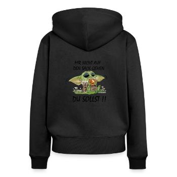 Mir nicht auf den Sack gehen du sollst - Frauen Premium Bio Zip Hoodie - Schwarz - Hinten - Julia (174cm)