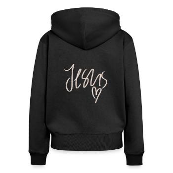 Jésus - Sweat à capuche zippé Premium bio Femme - noir - Dos - Julia (174cm)