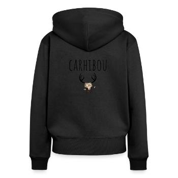 CARIBOU moitié hibou moitié caribou humour cadeau - Sweat à capuche zippé Premium bio Femme - noir - Dos - Julia (174cm)