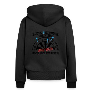 Trainiert Geschenk Spruch Darts Wurfspieß - Frauen Premium Bio Zip Hoodie - Schwarz - Hinten - Julia (174cm)