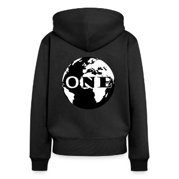 Planète Earth - Sweat à capuche zippé Premium bio Femme - noir - Dos - Julia (174cm)