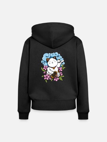 Maneki Neko! - Frauen Premium Bio Zip Hoodie - Schwarz
