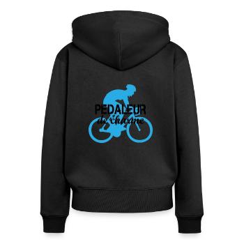 Pedaleur de charme Geschenk Fahrrad Sport - Frauen Premium Bio Zip Hoodie - Schwarz - Hinten - Julia (174cm)