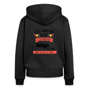 Belgique. t-shirt belgique - Sweat à capuche zippé Premium bio Femme - noir - Dos - Julia (174cm)
