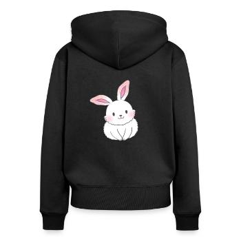 Lapin mignon a l'air drôle - Sweat à capuche zippé Premium bio Femme - noir - Dos - Julia (174cm)