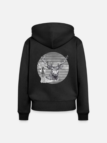 Hirsch und Reh - Frauen Premium Bio Zip Hoodie - Schwarz