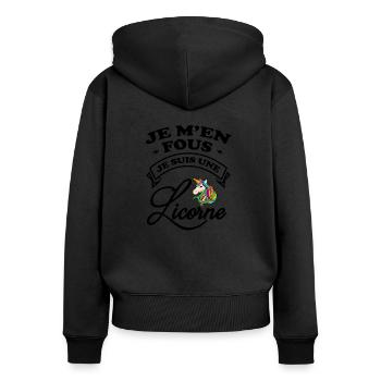 JE SUIS UNE LICORNE - Sweat à capuche zippé Premium bio Femme - noir - Dos - Julia (174cm)