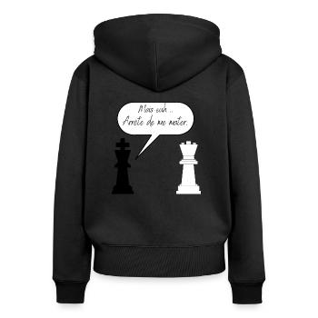 T-shirt échecs humour, idée cadeau joueur - Sweat à capuche zippé Premium bio Femme - noir - Dos - Julia (174cm)