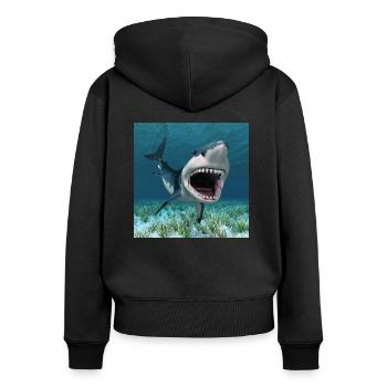 Grand requin blanc en chasse - Sweat à capuche zippé Premium bio Femme - noir - Dos - Julia (174cm)