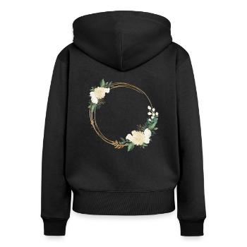 Flowers Wreath White Roses Personalizable - Women's Premium Organic Zip Hoodie - black - Back - Julia (174cm)