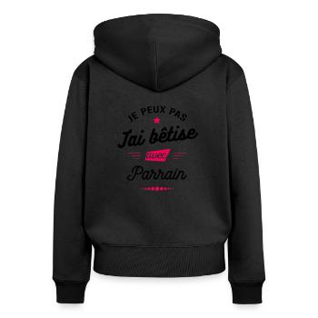 JE PEUX PAS J'AI BÊTISE AVEC PARRAIN - Sweat à capuche zippé Premium bio Femme - noir - Dos - Julia (174cm)