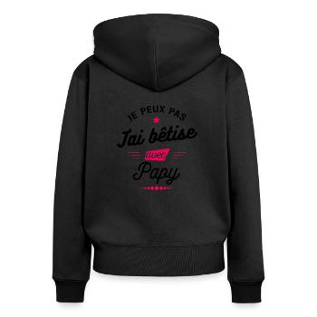 JE PEUX PAS J'AI BÊTISE AVEC PAPY - Sweat à capuche zippé Premium bio Femme - noir - Dos - Julia (174cm)