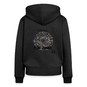 Libéré, délivré, retraité, je ne travaillerai plus - Sweat à capuche zippé Premium bio Femme - noir - Dos - Julia (174cm)