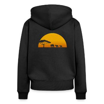 Elefanten, Elefanten in Sahara - Frauen Premium Bio Zip Hoodie - Schwarz - Hinten - Julia (174cm)