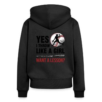 Baseball Woman Pitcher Gift - Women's Premium Organic Zip Hoodie - black - Back - Julia (174cm)