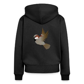 Fliegender Haussperling - Frauen Premium Bio Zip Hoodie - Schwarz - Hinten - Julia (174cm)