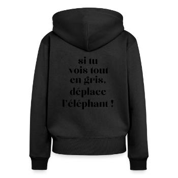 si tu vois tout en gris ..., citation humour - Sweat à capuche zippé Premium bio Femme - noir - Dos - Julia (174cm)