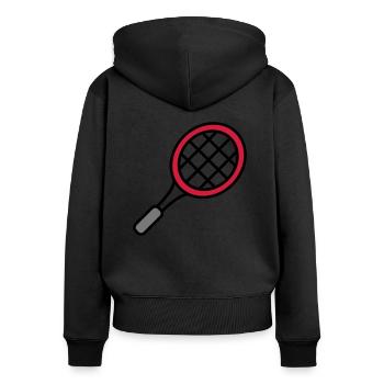 Tennisschläger - Frauen Premium Bio Zip Hoodie - Schwarz - Hinten - Julia (174cm)
