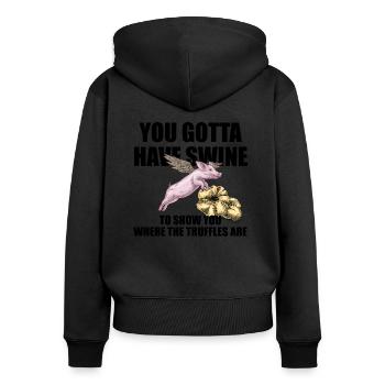 Trüffel Schwein mit Flügel - Frauen Premium Bio Zip Hoodie - Schwarz - Hinten - Julia (174cm)