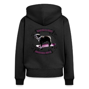 Bulldog skater « Bo » black - Sweat à capuche zippé Premium bio Femme - noir - Dos - Julia (174cm)