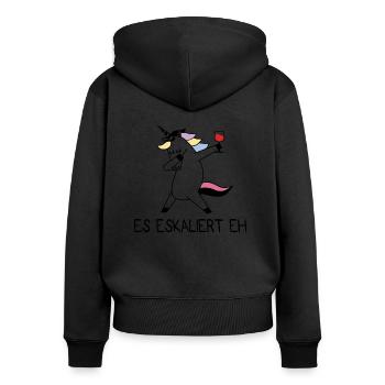 Es eskaliert eh Geschenk Einhorn Mädchen - Frauen Premium Bio Zip Hoodie - Schwarz - Hinten - Julia (174cm)