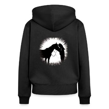 Pferd - Frauen Premium Bio Zip Hoodie - Schwarz - Hinten - Julia (174cm)