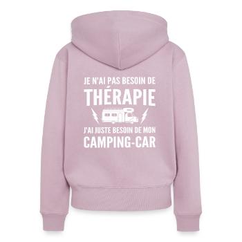 thérapie camping-car / humour camping-car - Sweat à capuche zippé Premium bio Femme - rose poudré - Dos - Julia (174cm)