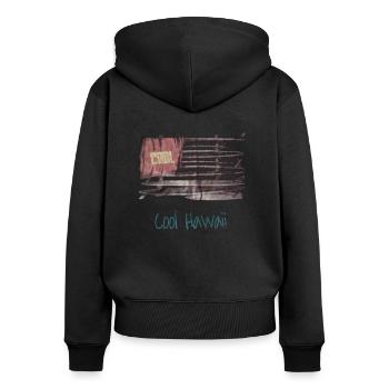 Cooles Hawaii - Frauen Premium Bio Zip Hoodie - Schwarz - Hinten - Julia (174cm)