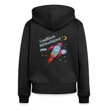 Fusée ciel enfin écolier nuage - Sweat à capuche zippé Premium bio Femme - noir - Dos - Julia (174cm)