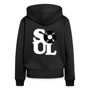 Soul Music DJ - Frauen Premium Bio Zip Hoodie - Schwarz - Hinten - Julia (174cm)