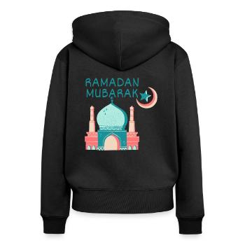 Ramadan Moubarak/Aïd/Musulman/Islam/Allah - Sweat à capuche zippé Premium bio Femme - noir - Dos - Julia (174cm)