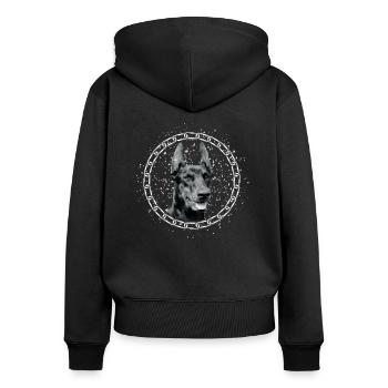 Dobermann als Portrait - Frauen Premium Bio Zip Hoodie - Schwarz - Hinten - Julia (174cm)