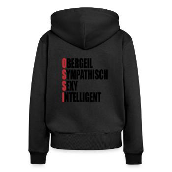 Ossi Geschenk DDR Ostdeutschland Generation - Frauen Premium Bio Zip Hoodie - Schwarz - Hinten - Julia (174cm)