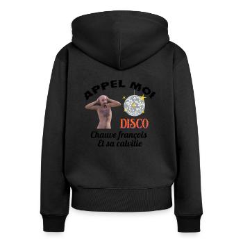 appel moi chauve françois et sa calvitie - Sweat à capuche zippé Premium bio Femme - noir - Dos - Julia (174cm)